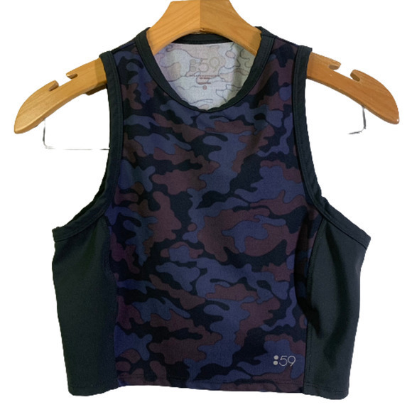SPLITS59 2 Piece Set Blue & Purple Camo‎ Athletic Yoga Pants & Crop Top Set - Picture 3 of 16